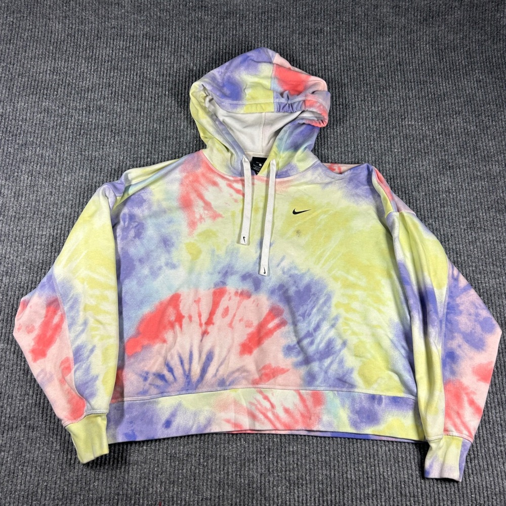 Nike Hoodie Womens L Sportswear Pastel Tie Dye Crop Sweatshirt DA0890-580